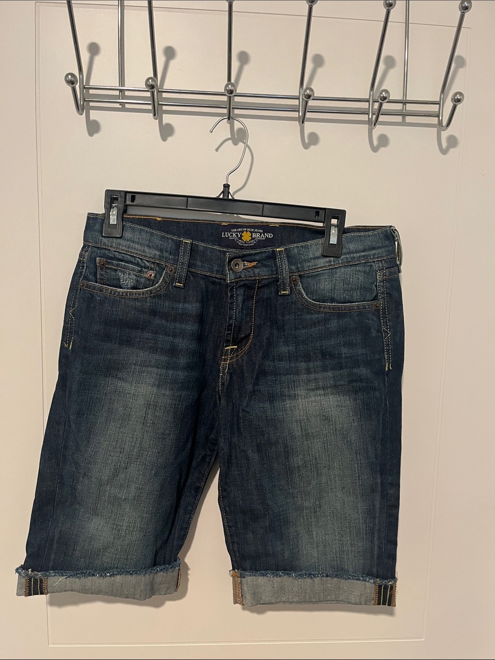 Lucky Brand Y2K Sweet N Low Blue Denim Distressed Rolled Hem Jean Pockets Shorts